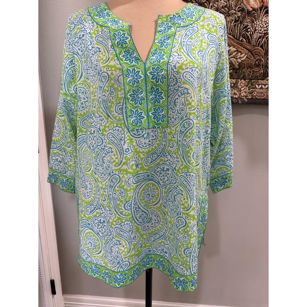 Gretchen Scott Blouse Womens Medium Multicolor Paisley 3/4 Sleeve Tunic Top